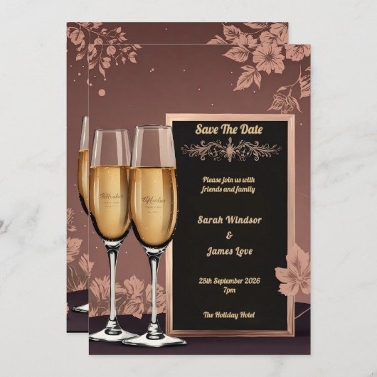  bloemen met champagne toast kaart (Voorkant / Achterkant)