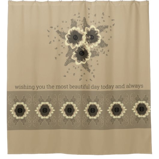 Bloemen met crème en beige douchegordijn (Voorkant)