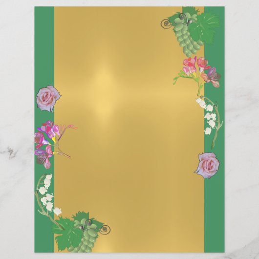 Bloemen met druiven groen/goud (Achterkant)