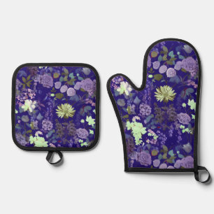 Bloemen met een elegante en mysterieuze sfeer ovenwant & pannenlap set