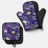 Bloemen met een elegante en mysterieuze sfeer ovenwant & pannenlap set (Voorkant / Achterkant)