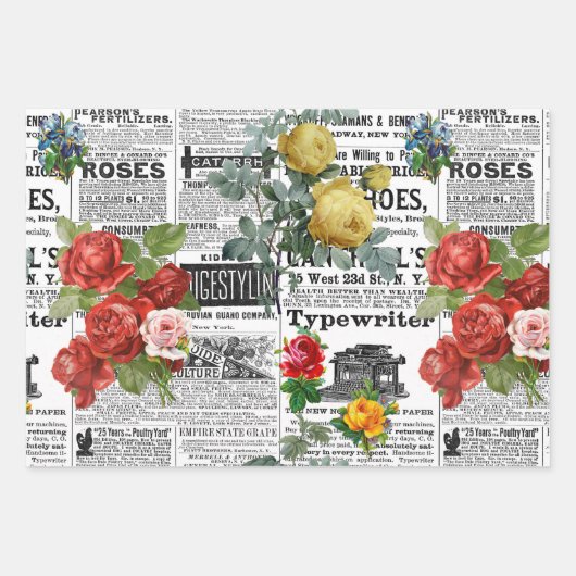 bloemen met een krantenachtergrond inpakpapier vel (Voorkant 2)