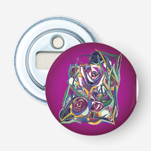 Bloemen met een paarse achtergrond button flesopener (Voorkant)