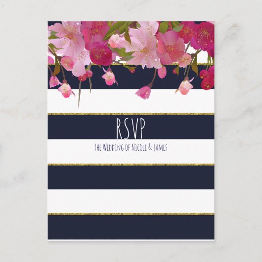 Bloemen met Faux Gold Glitter Modern RSVP Uitnodiging Briefkaart (Voorkant)