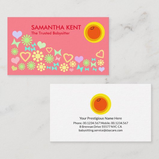 Bloemen met fladderende vlinders oppassen visitekaartje (Voorkant / Achterkant)