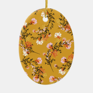 Bloemen met gele achtergrond keramisch ornament