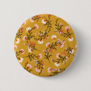 Bloemen met gele achtergrond ronde button 5,7 cm