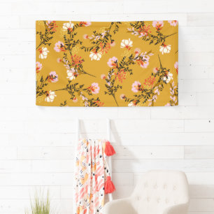Bloemen met gele achtergrond spandoek