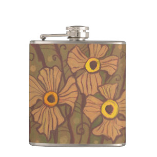 Bloemen met gele ogen, bloemkunst, olijfgroen brui heupfles
