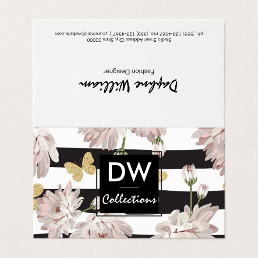 Bloemen met glinsterende vlinders visitekaartje (Buitenkant ongevouwen)