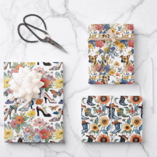 Bloemen met hakken, laarzen en honden inpakpapier vel