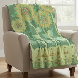 Bloemen Met Harten In Groen & Karamelbruin Fleece Deken