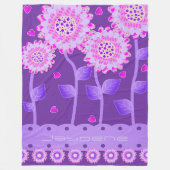 Bloemen Met Harten In Paars & Roze Fleece Deken (Voorkant)