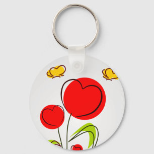 Bloemen met harten Sleutelhanger