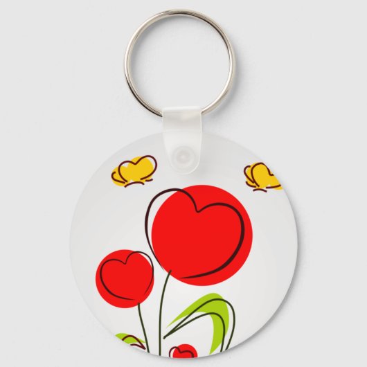 Bloemen met harten Sleutelhanger (Voorkant)