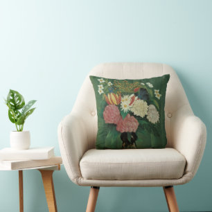 Bloemen met Klimop door Henri Rousseau, Vintage bl Kussen