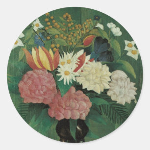 Bloemen met klimop van Henri Rousseau, Vintage blo Ronde Sticker