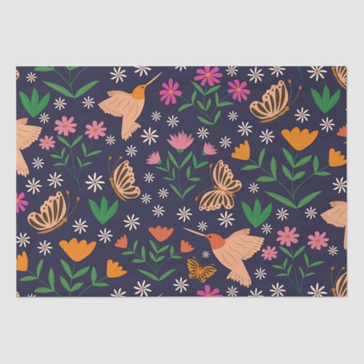 Bloemen met kolibries en vlinders tissuepapier (Voorkant)