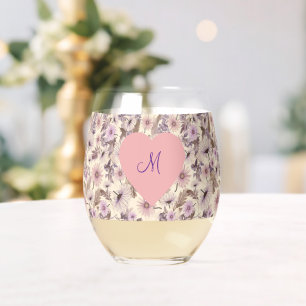 bloemen met monogram hart wijnglas zonder voet