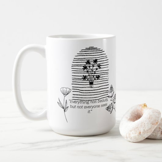 Bloemen met offerte lijn art koffiemok (Met donut)