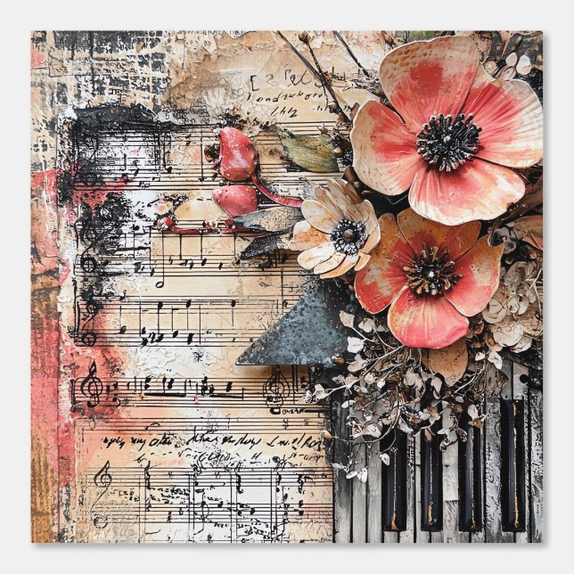 Bloemen met rustieke pianotoetsen en verouderde mu behang (Voorkant)