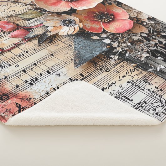 Bloemen met rustieke pianotoetsen en verouderde mu sherpa deken (3/4)