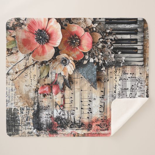 Bloemen met rustieke pianotoetsen en verouderde mu sherpa deken (Voorkant (horizontaal))
