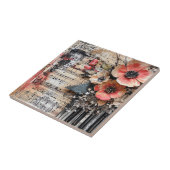 Bloemen met rustieke pianotoetsen en verouderde mu tegeltje (Zijkant)