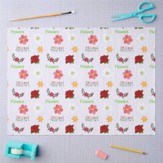 Bloemen met tekstpatroon op grijs tissuepapier (Craft)