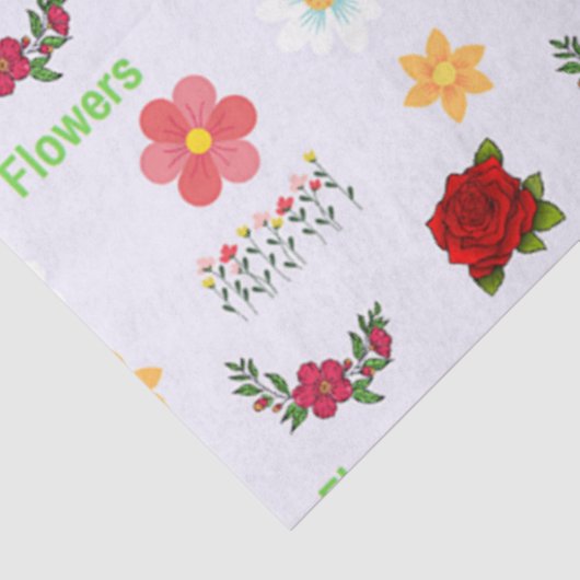 Bloemen met tekstpatroon op grijs tissuepapier (Detail)