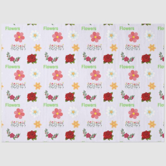 Bloemen met tekstpatroon op grijs tissuepapier (Voorkant)