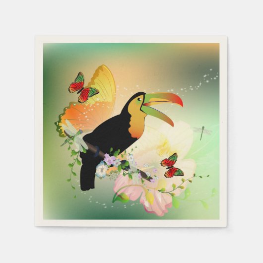 Bloemen met toekan servetten (Voorkant)