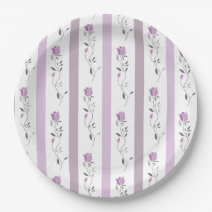 Bloemen met vintage streeppatroon wit beige roze  papieren bordje