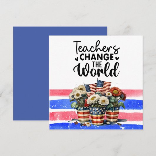 Bloemen met vlag van Amerika voor leraar Bedankkaart (Voorkant / Achterkant)