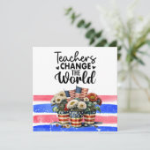 Bloemen met vlag van Amerika voor leraar Bedankkaart (Staand voorkant)