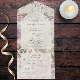  bloemen met vlinder all in one uitnodiging