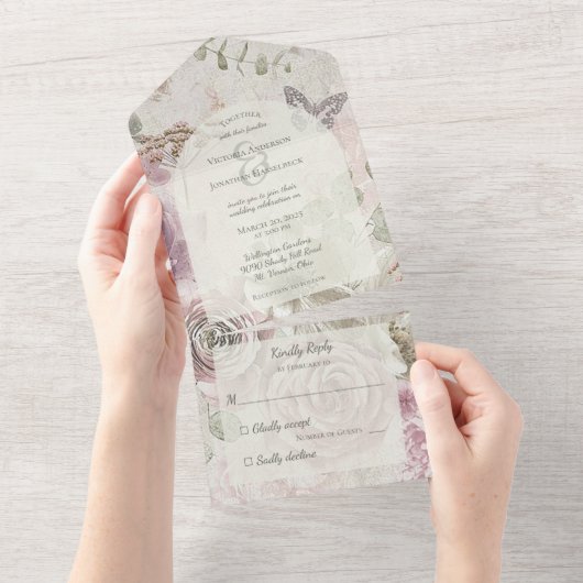 bloemen met vlinder all in one uitnodiging (Afscheurbaar)