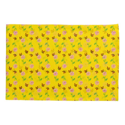 Bloemen met vlinders op een gele achtergrond kussensloop (Achterkant-Links)