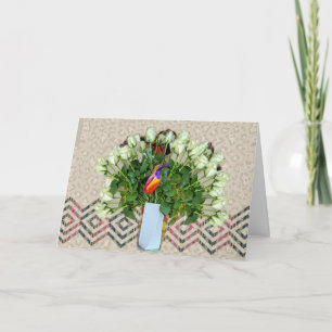 Bloemen met Vogel en Gedicht Kaart
