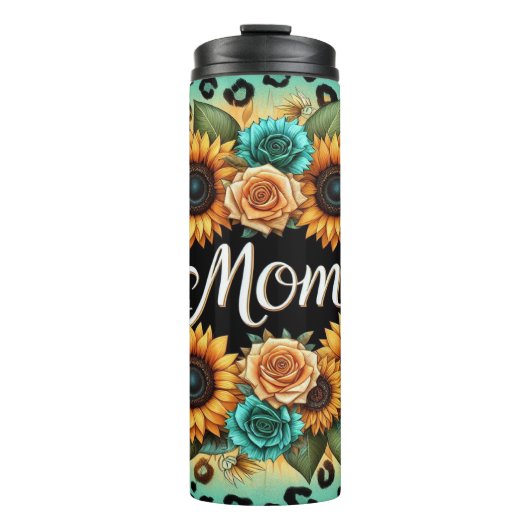 Bloemen met zonnebloemen en Rozen voor mama Thermosbeker (Voorkant)