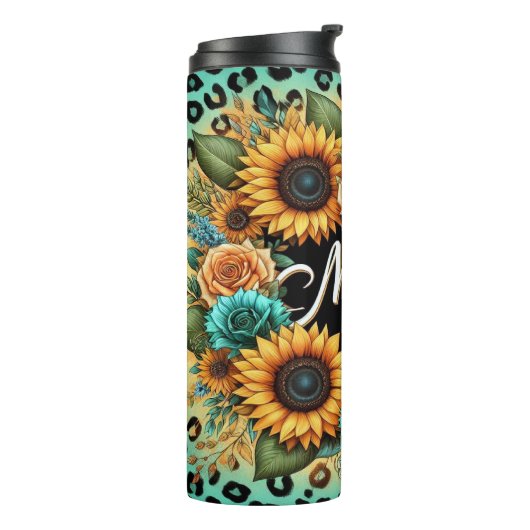 Bloemen met zonnebloemen en Rozen voor mama Thermosbeker (Gedraaid links)