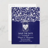 Bloemen metselaar koningsblauw save de datum aankondigingskaart (Voorkant / Achterkant)