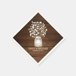 Bloemen metselaar pot rustieke bruiloft servet