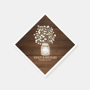 Bloemen metselaar pot rustieke bruiloft servet