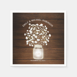 Bloemen metselaar pot rustieke bruiloft servetten