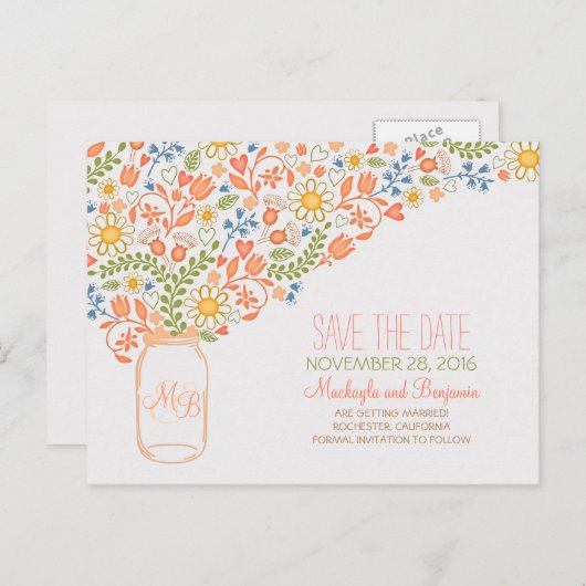Bloemen metselaar pot schattig save the date brief aankondigingskaart (Voorkant / Achterkant)
