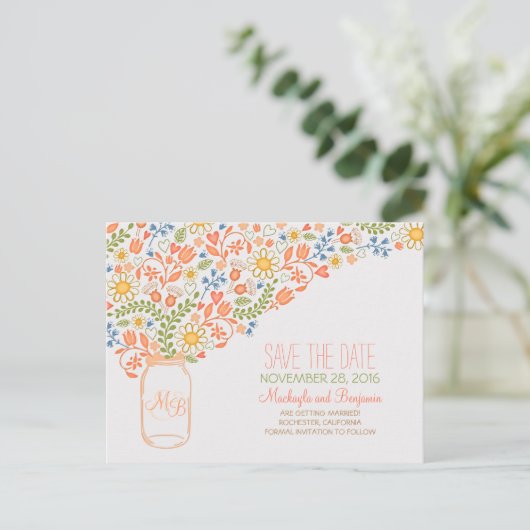 Bloemen metselaar pot schattig save the date brief aankondigingskaart (Staand voorkant)