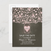 Bloemen metselaar roze rustiek save de datum aankondigingskaart (Voorkant / Achterkant)