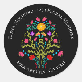 Bloemen Mexicaans Fiesta Bloemen Zwart Adres Ronde Sticker