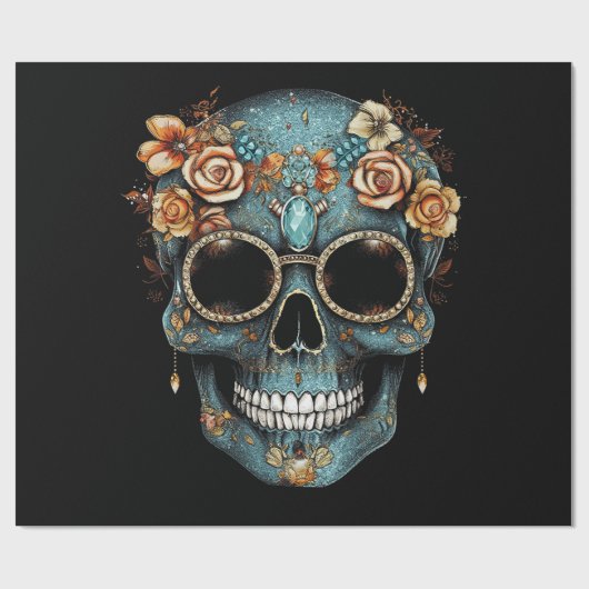 Bloemen Mexicaanse schedel Dag van de Dode Dia De  Cadeaupapier (Vlak)